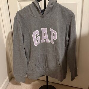 GAP Heather Gray Hoodie with Purple logo
